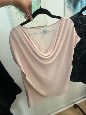 Elegant Drape Neck Women's Top in Light Blush Soft Pink Cowl Neck Top 2X /3X